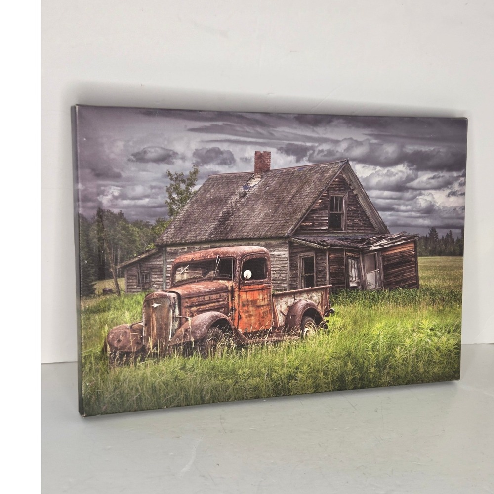 Rustic Red Truck Abandoned Farmhouse Large Canvas Wall Art Hanging